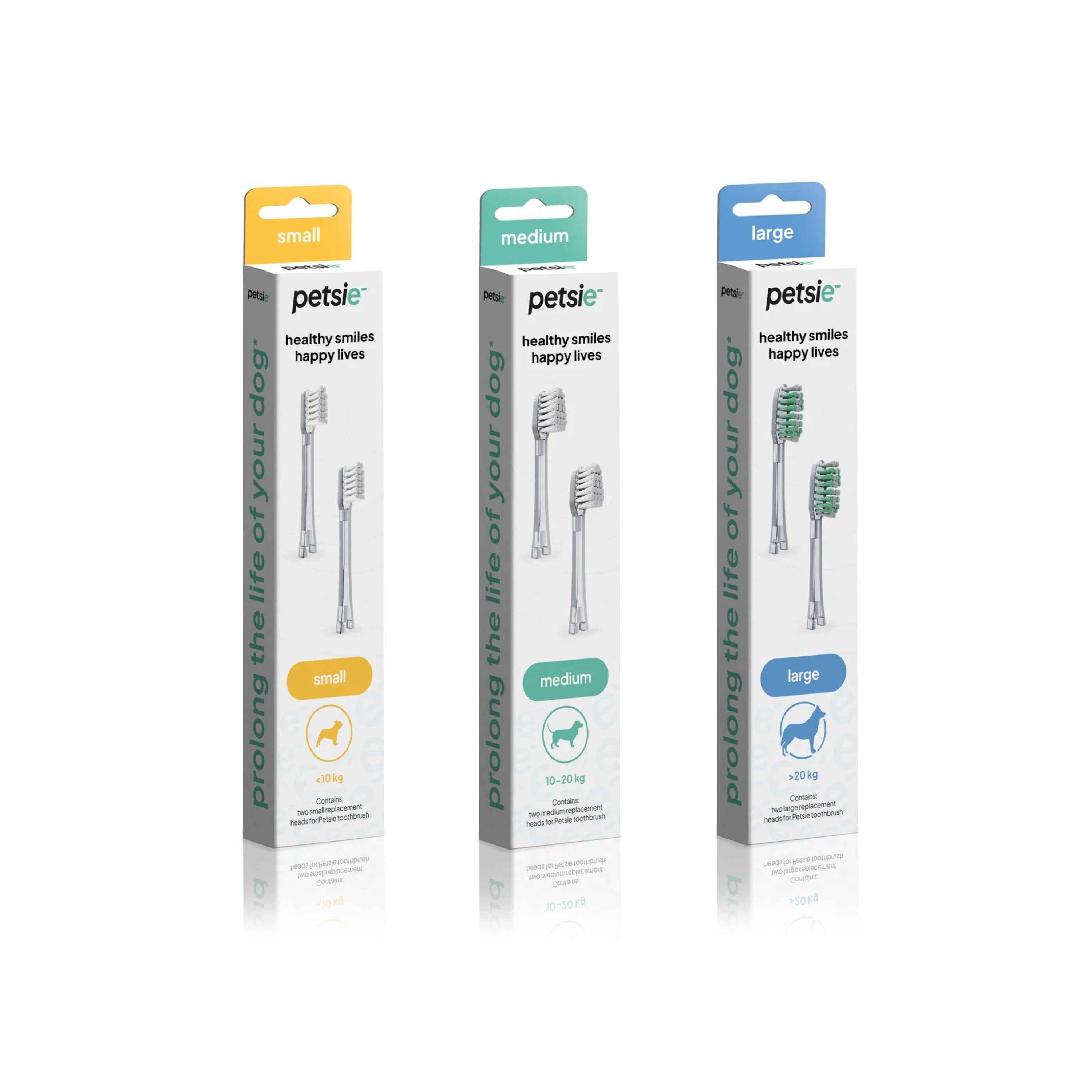 Petsie Toothbrush Two Replacement Heads Small, Medium & Large Dogs