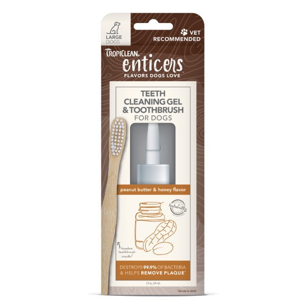 TropiClean Enticers Teeth Cleaning Gel and Toothbrush for Dogs Peanut Butter 59ml