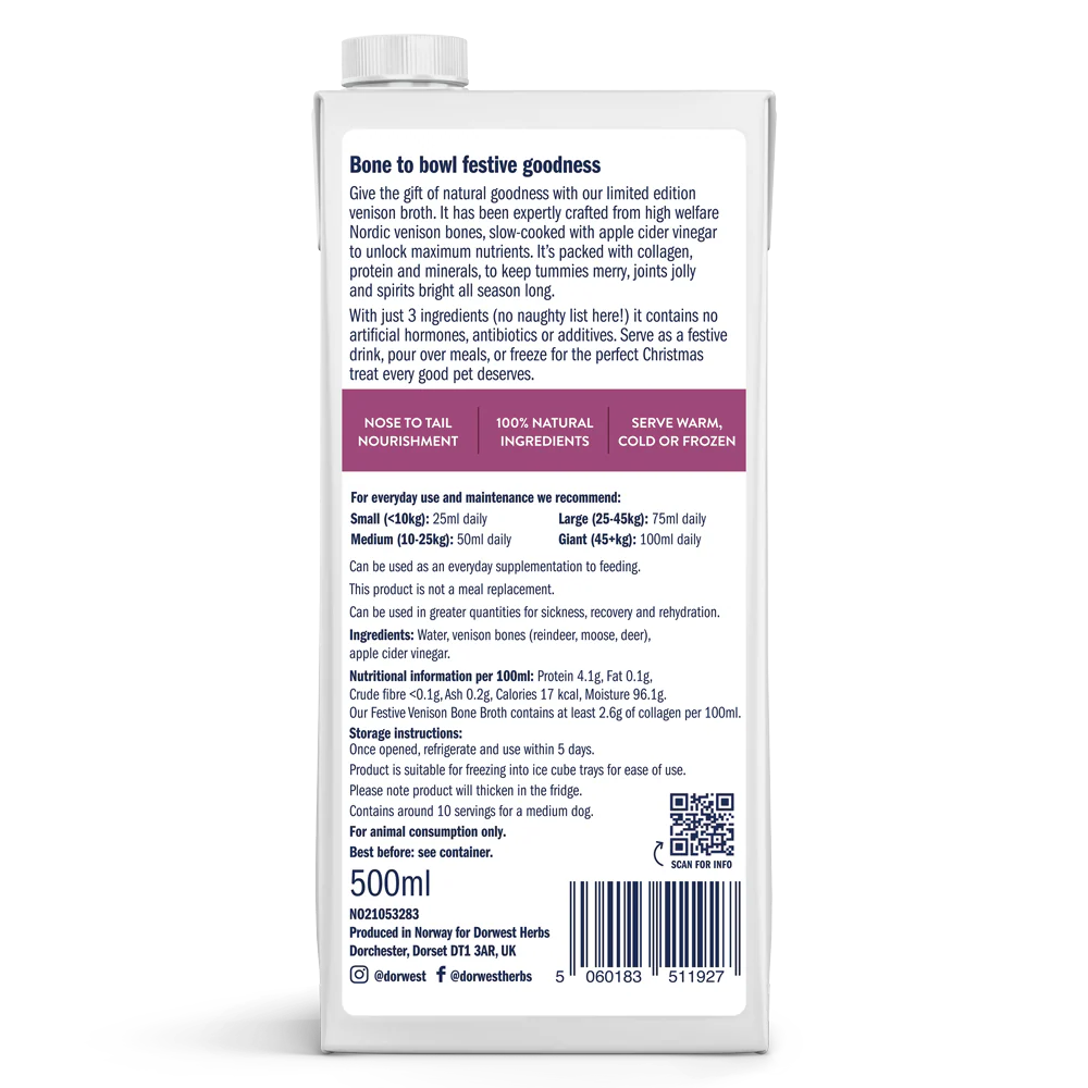 Dorwest Bone Broth Festive Venison 500ml