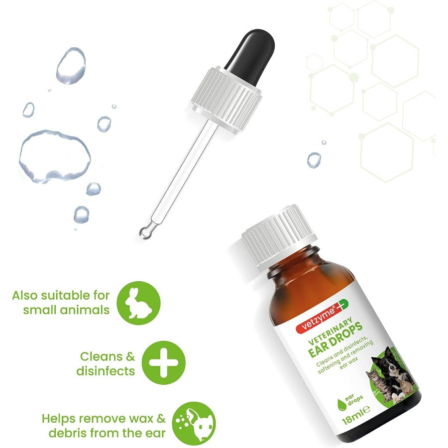Vetzyme Anti-Bacterial Ear Drops & Cleanser 18ml