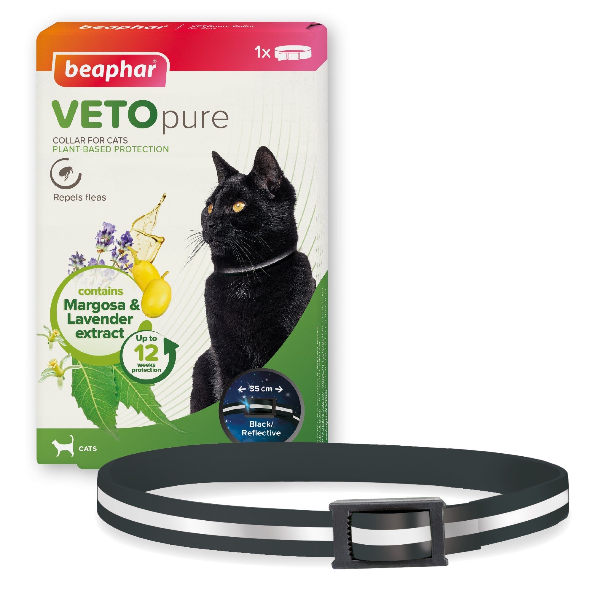 Beaphar VETOpure Reflective Collar For Cats Plant-Based Protection Repels Fleas