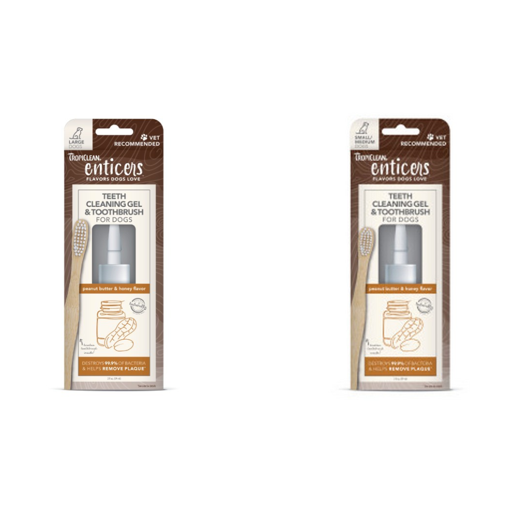 TropiClean Enticers Teeth Cleaning Gel and Toothbrush for Dogs Peanut Butter 59ml